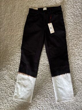 Alice + Olivia Black-to-White Dip-Dye Straight Leg Jeans